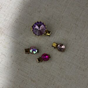 Gold Clip Set with Purple, Pink and Aurora Rhinestones